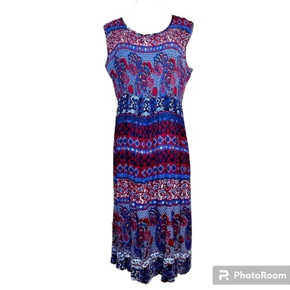 Sara Morgan Dresses & Skirts - SARA MORGAN SHIRRED STRETCHY BODICE MAXI DRESS red blue cream Petite Medium